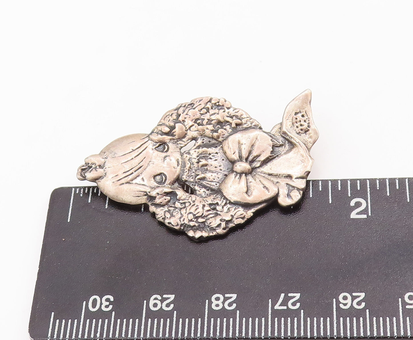 925 Sterling Silver Vintage Brooch Pin Cute Solid Carved Little Girl  BP10983
