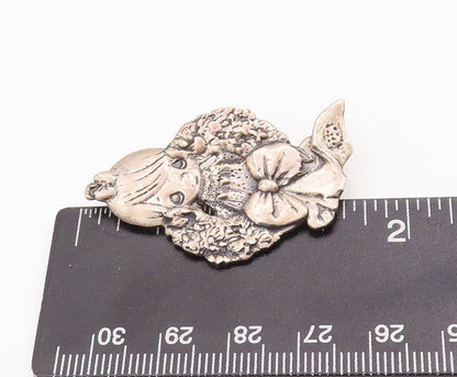 925 Sterling Silver Vintage Brooch Pin Cute Solid Carved Little Girl  BP10983