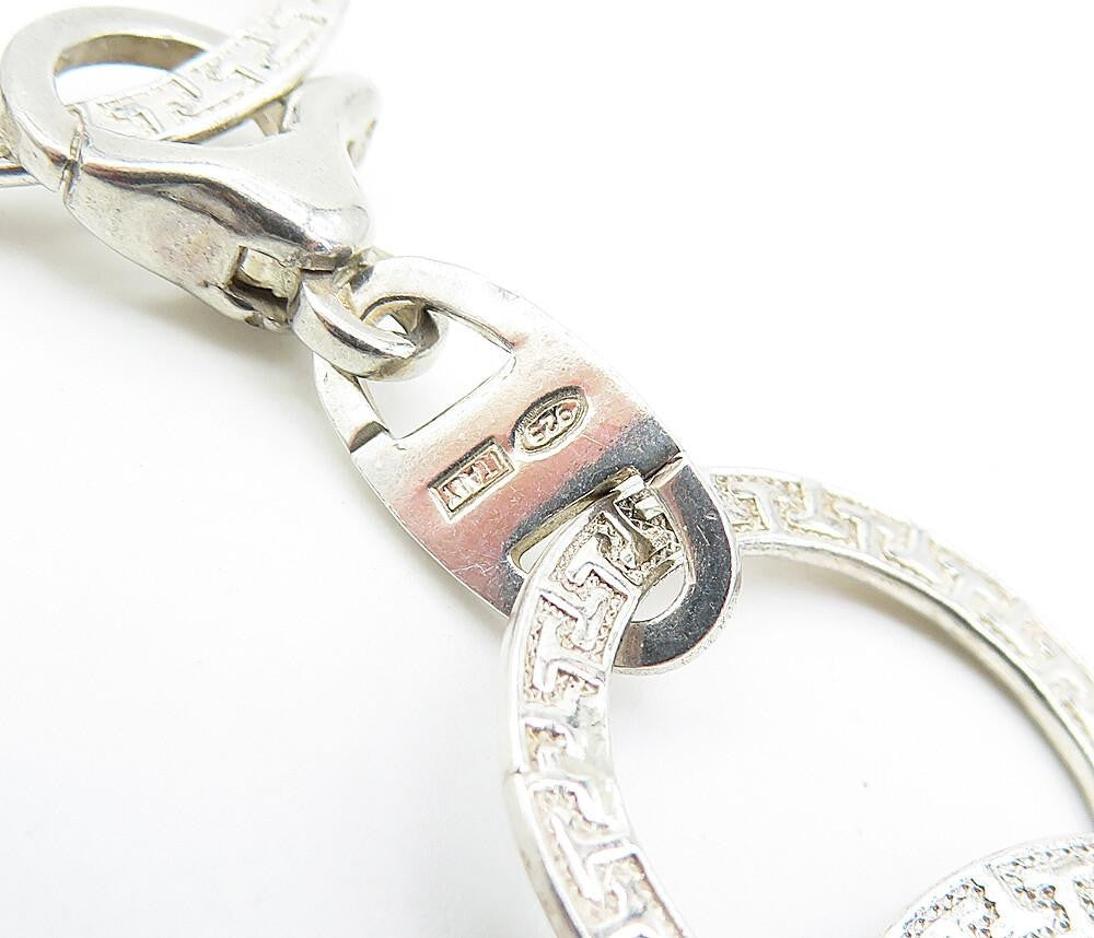 925 Sterling Silver  Vintage Greek Key Open Circle link Chain Necklace  NE1157