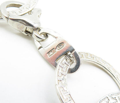 925 Sterling Silver  Vintage Greek Key Open Circle link Chain Necklace  NE1157