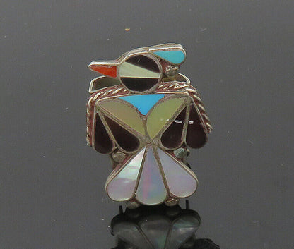 ZUNI 925 Silver  Vintage Mother Of Pearl & Onyx Phoenix Bolo Tie Clip  TR2885