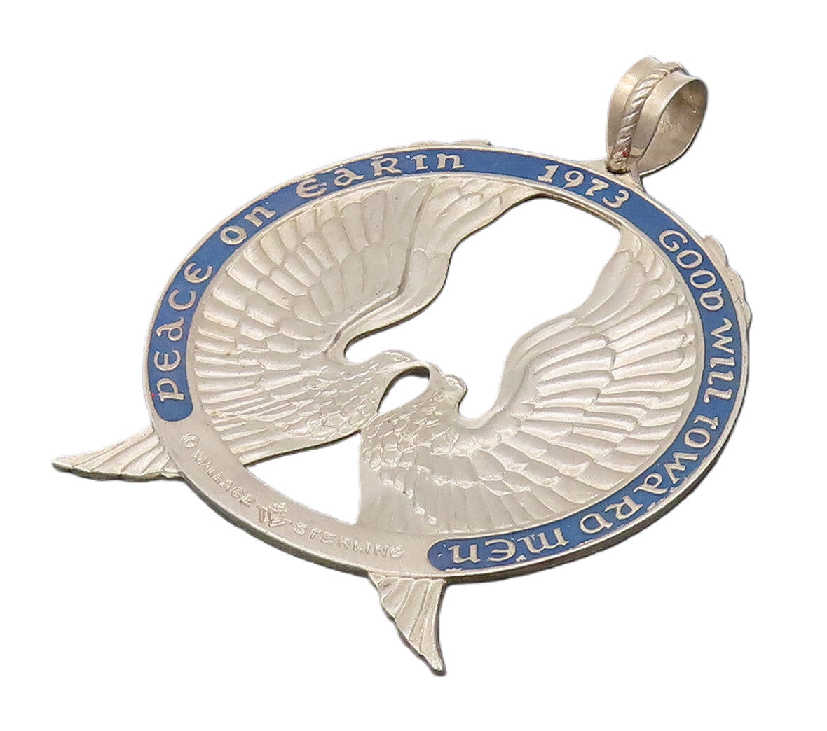 WALLACE 925 Sterling Silver Vintage Peace Doves Blue Enamel Pendant PT22126