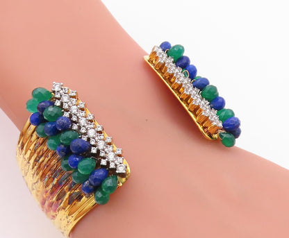 925 Sterling Silver Vintage Bracelet Gold Plated Sapphire Emerald Topaz  BT11344