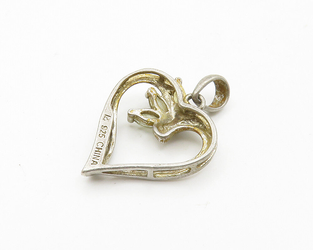 925 Sterling Silver  Vintage Genuine Diamonds Love Heart Pendant  PT11403