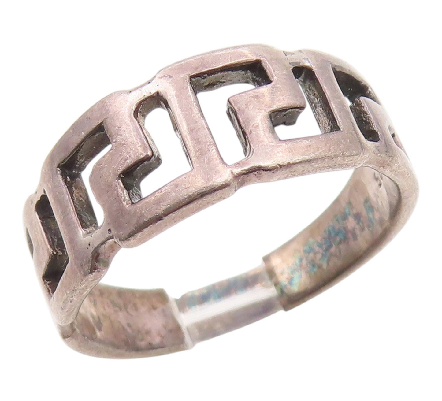 925 Sterling Silver Vintage Ring Geometric Pattern Cutout Band  Sz 9 RG35815