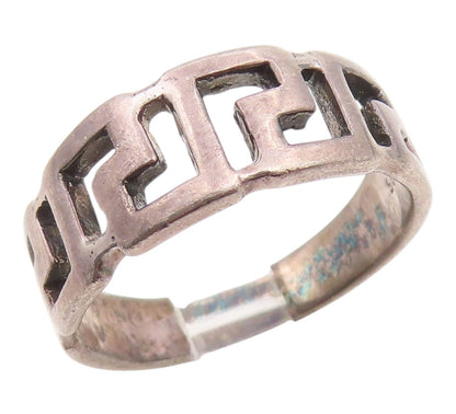 925 Sterling Silver Vintage Ring Geometric Pattern Cutout Band  Sz 9 RG35815