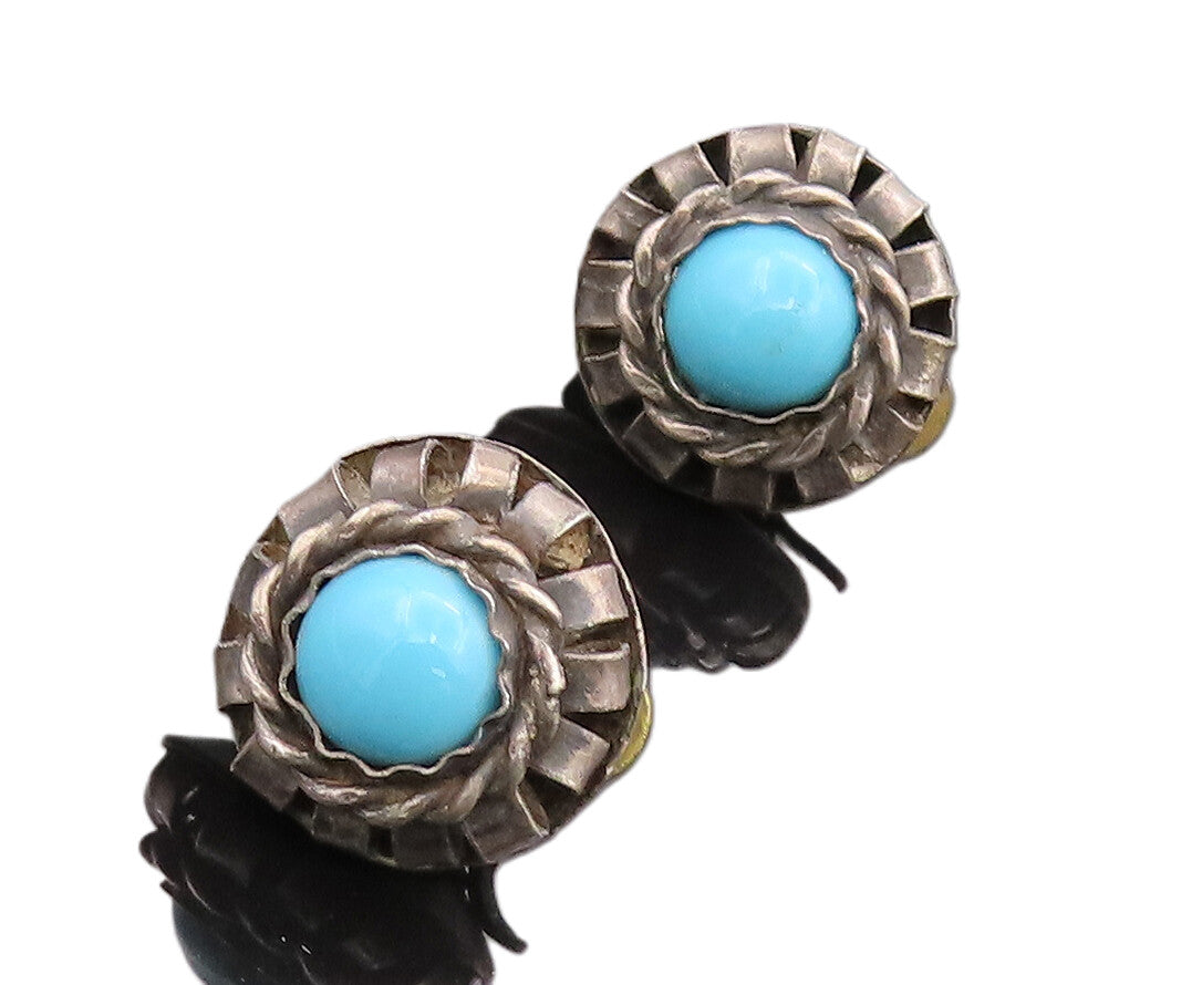 925 Sterling Silver Vintage Earrings Antique Swirled Larimar Flower  EG12802