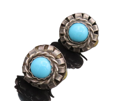 925 Sterling Silver Vintage Earrings Antique Swirled Larimar Flower  EG12802