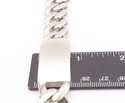925 Sterling Silver Vintage Bracelet Rectangle Curb Linked Chain CZ Lock BT11260