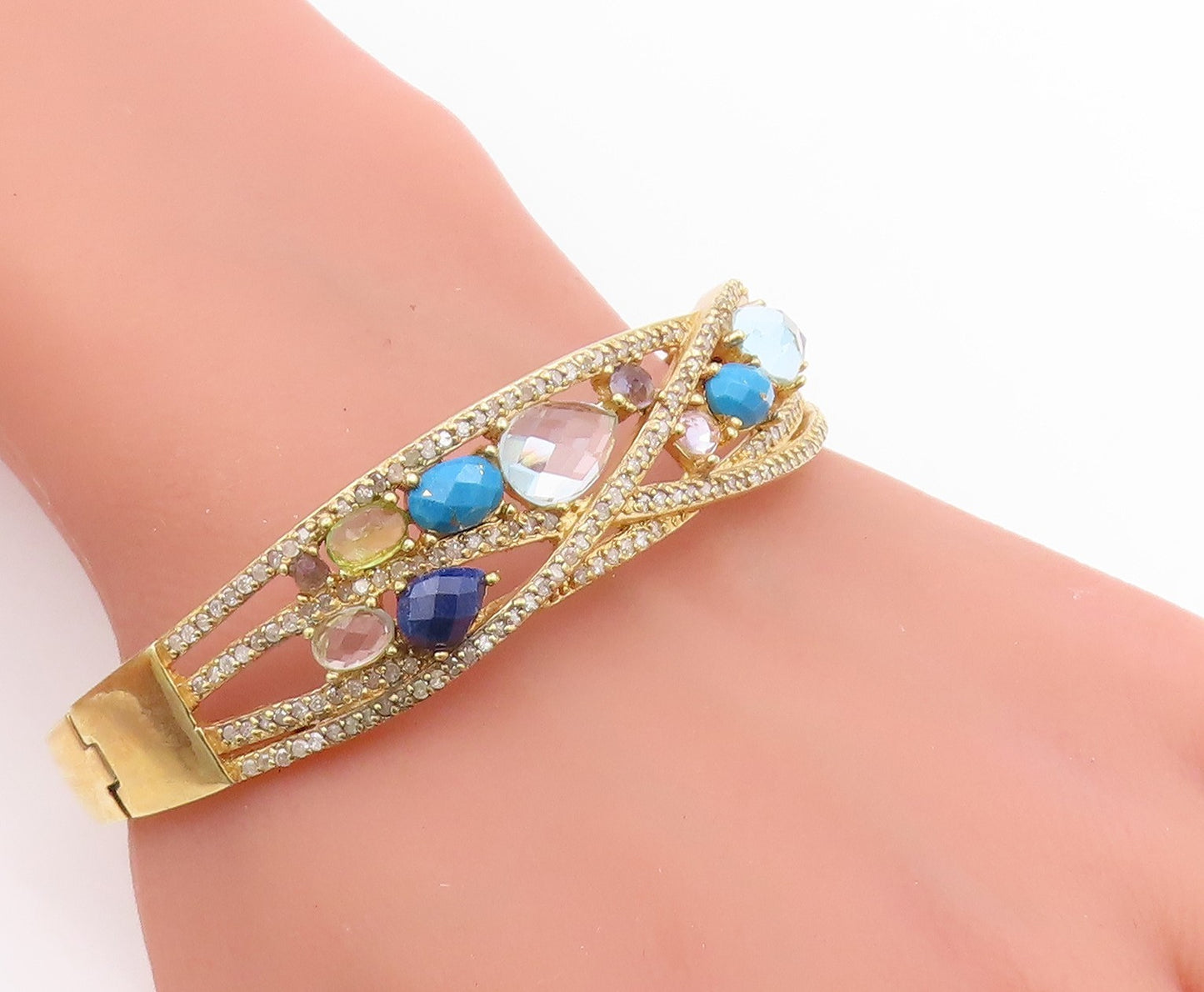 925 Sterling Silver Vintage Bracelet Gold Plated Real Diamonds Gemstone  BT12006