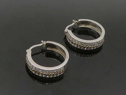 925 Sterling Silver  Vintage White Topaz Two Tone Twist Hoop Earrings  EG11512