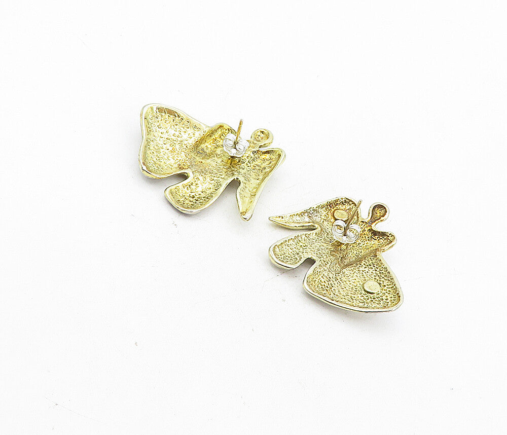 925 Sterling Silver Vintage Two Tone Modernist Angel Drop Earrings EG4122