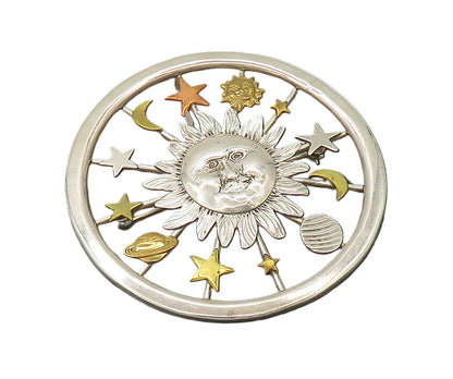 DESIGNER 925 Sterling Silver  Vintage Solar System Two Tone Brooch Pin  BP8642
