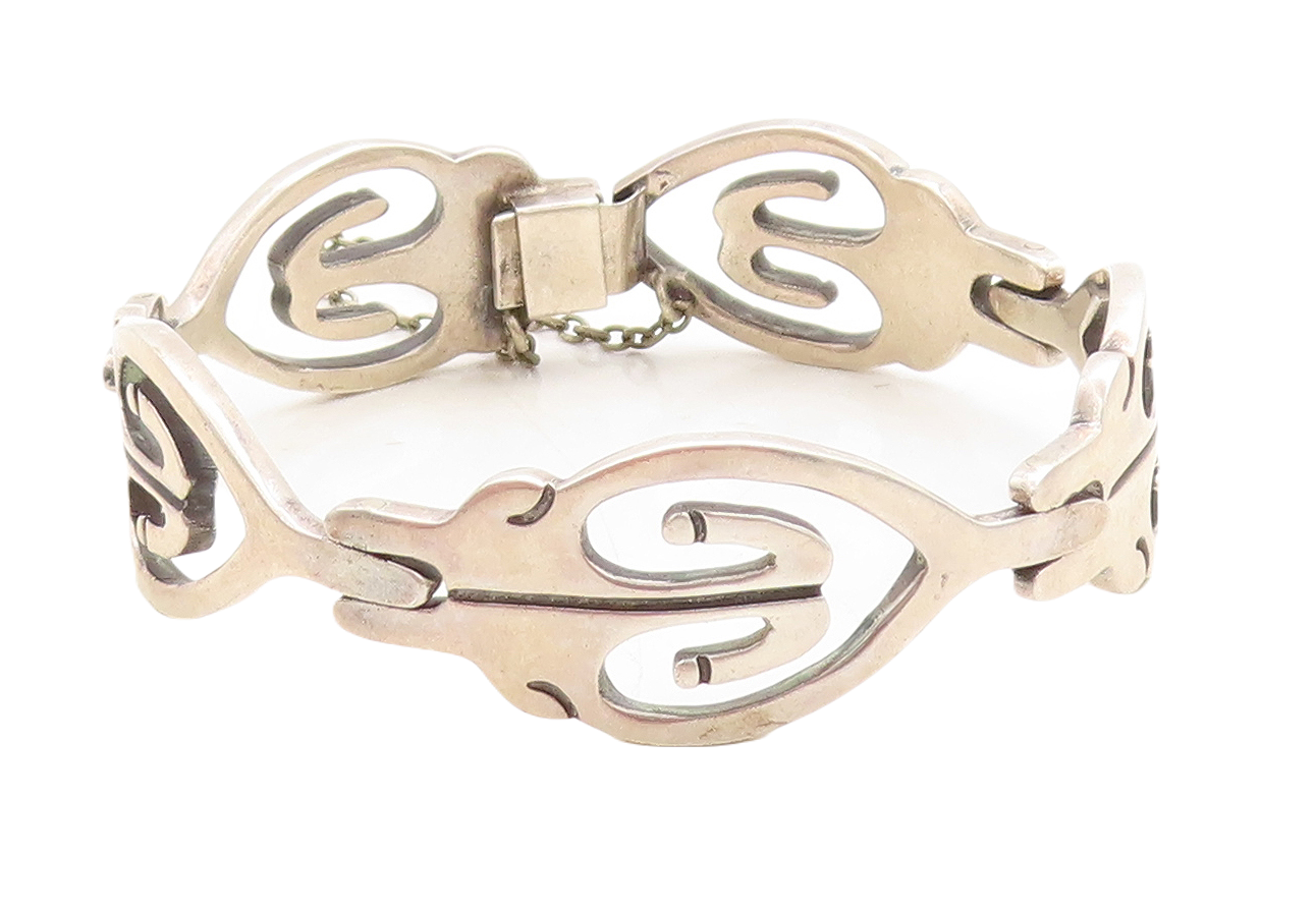 MEXICO 925 Sterling Silver  Vintage Shiny Modernist Chain Bracelet  BT1947