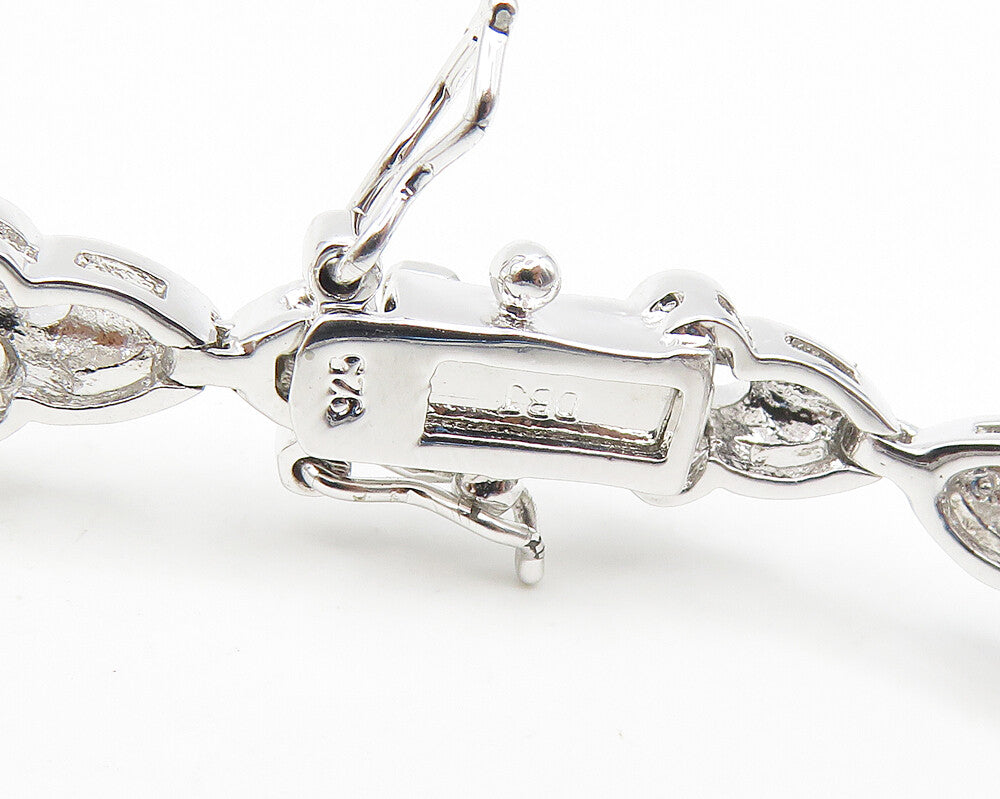 925 Sterling Silver  Genuine Diamond & Sapphire Floral Chain Bracelet  BT7260