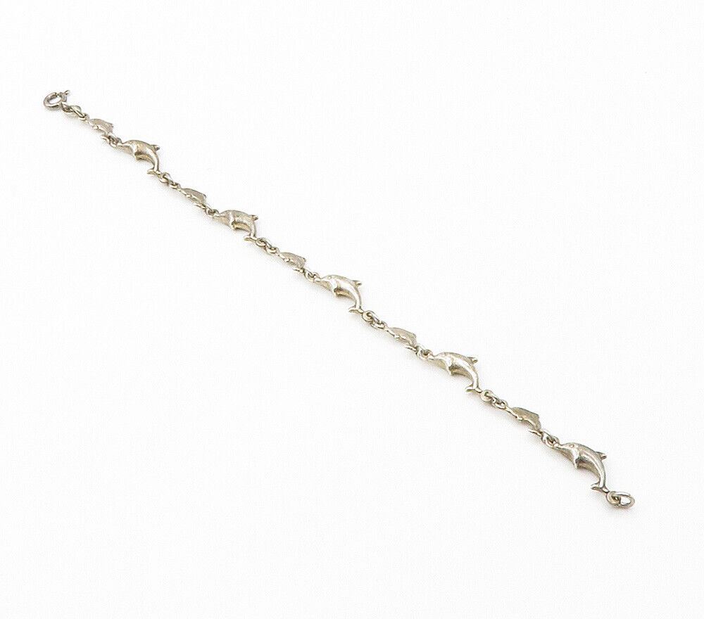 925 Sterling Silver  Vintage Dark Tone Dolphin Motif Chain Bracelet  BT6048