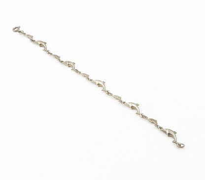 925 Sterling Silver  Vintage Dark Tone Dolphin Motif Chain Bracelet  BT6048