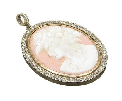 925 Sterling Silver  Vintage Sparkly Topaz Carved Woman Cameo Pendant  PT20389