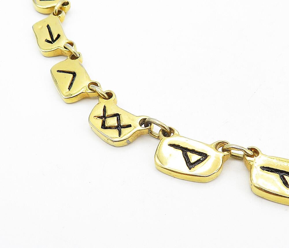 925 Sterling Silver  Etched Letters Symbols Gold Plated Chain Necklace  NE1374