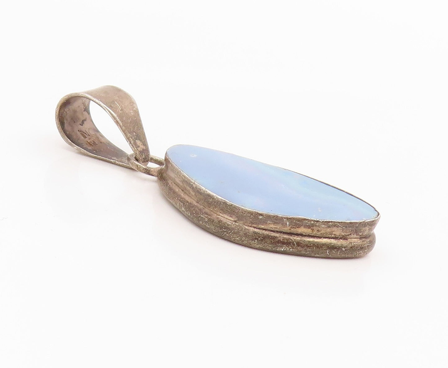 925 Sterling Silver Vintage Pendant Blue Opal Modernist Teardrop Charm  PT26094