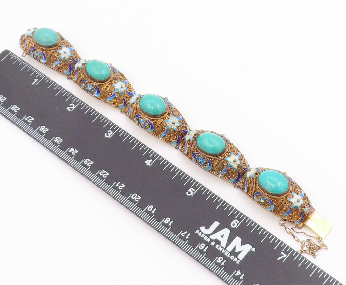 925 Sterling Silver Vintage Bracelet CHINESE EXPORT Turquoise Filigree  BT12192