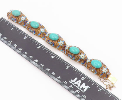 925 Sterling Silver Vintage Bracelet CHINESE EXPORT Turquoise Filigree  BT12192