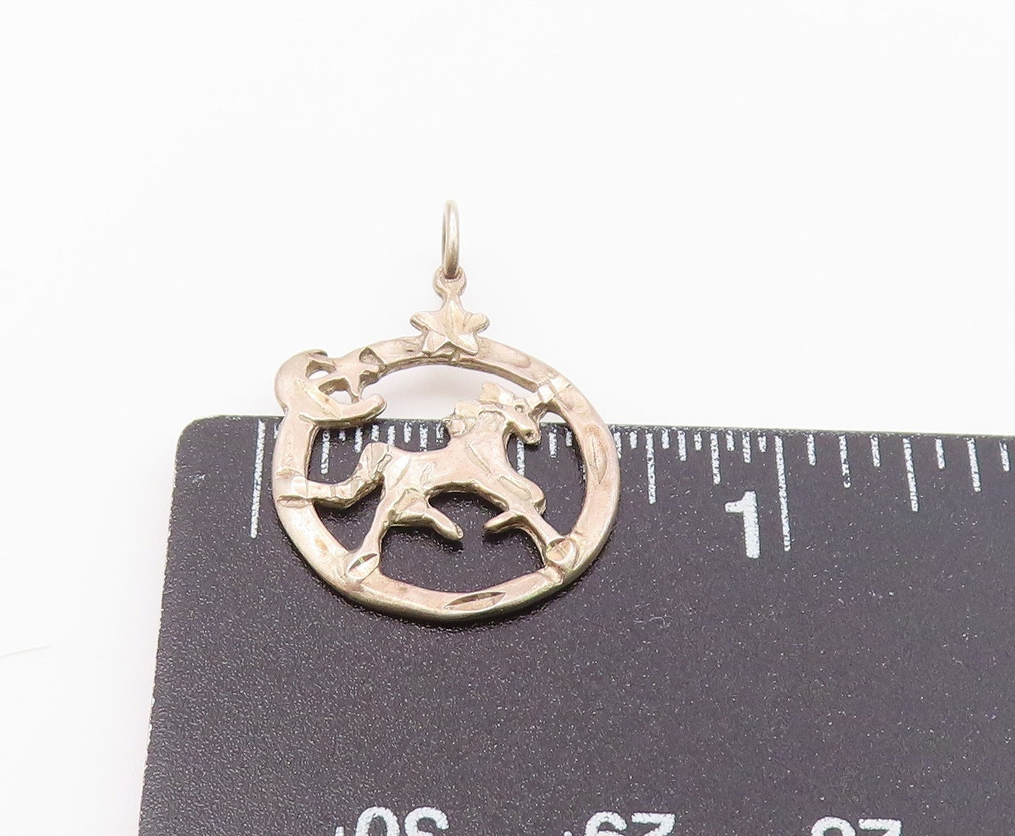 925 Silver  Vintage Open Circle Horse Crescent Moon & Star Pendant  PT21222