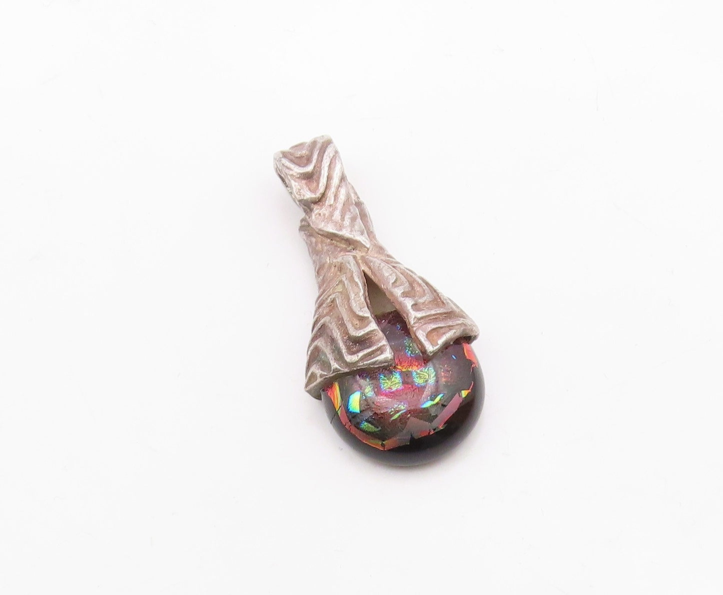 925 Silver  Vintage Wavy Ribbed Bail With Fancy Art Glass Pendant  PT21296