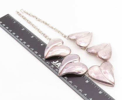 925 Sterling Silver Vintage Necklace BAT AMI Chunky Love Heart Choker  NE4764