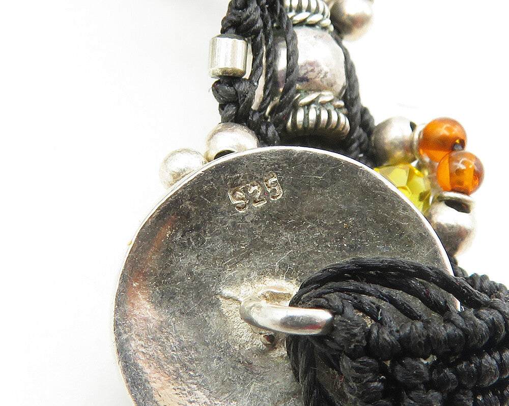 925 Sterling Silver  Vintage Yellow Topaz & Amber Weaved Chain Bracelet BT6851