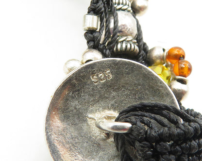 925 Sterling Silver  Vintage Yellow Topaz & Amber Weaved Chain Bracelet BT6851