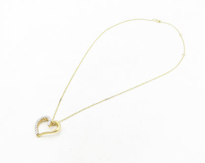 925 Sterling Silver  Genuine Diamonds Gold Plated Heart Chain Necklace  NE1963