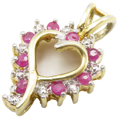 925 Sterling Silver  Petite Genuine Diamond & Ruby Love Heart Pendant  PT10827