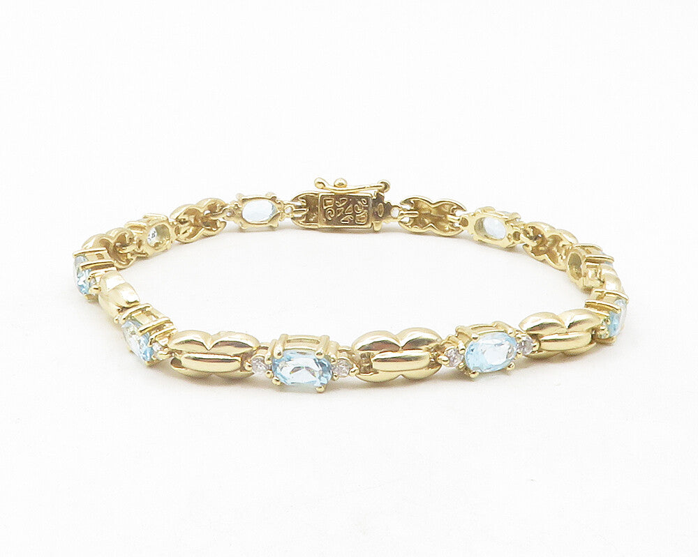 925 Sterling Silver  Blue & White Topaz Gold Plated Chain Bracelet  BT4747