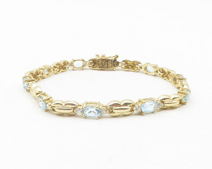 925 Sterling Silver  Blue & White Topaz Gold Plated Chain Bracelet  BT4747