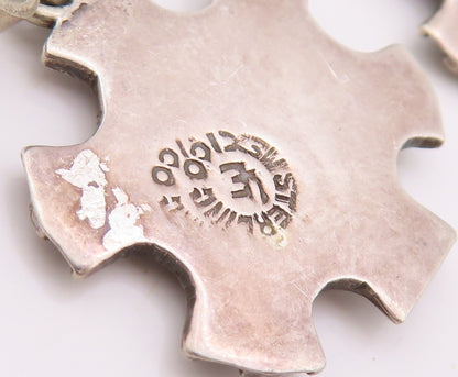 925 Sterling Silver Vintage Earrings MEXICO Abalone Carved Snow Flake  EG13178