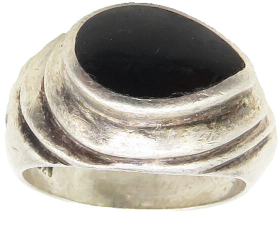 925 Sterling Silver  Vintage Inlaid Black Onyx Dome Cocktail Ring Sz 7  RG9862