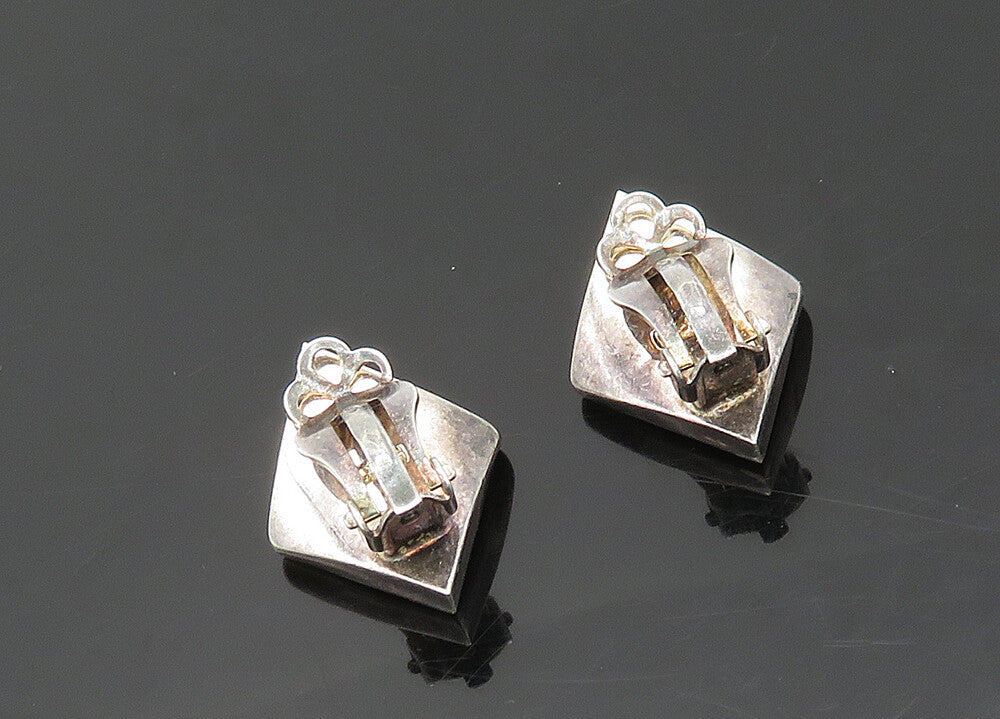 925 Sterling Silver  Vintage Smooth Diamond Shape Non Pierce Earrings  EG9776