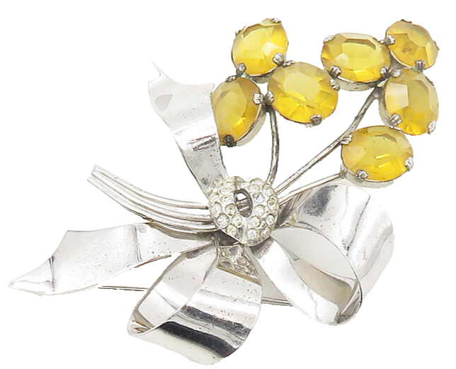 925 Sterling Silver  Vintage Citrine & Topaz Flower Bunch Brooch Pin  BP7483
