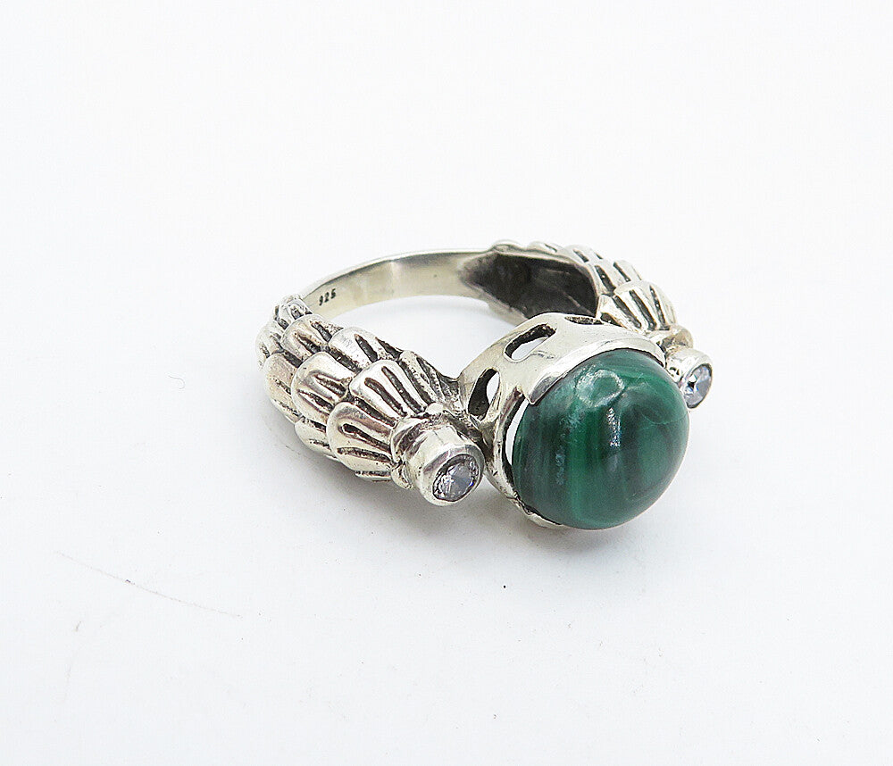 925 Sterling Silver  Vintage Malachite & Topaz Cocktail Ring Sz 6  RG4519
