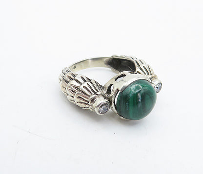 925 Sterling Silver  Vintage Malachite & Topaz Cocktail Ring Sz 6  RG4519