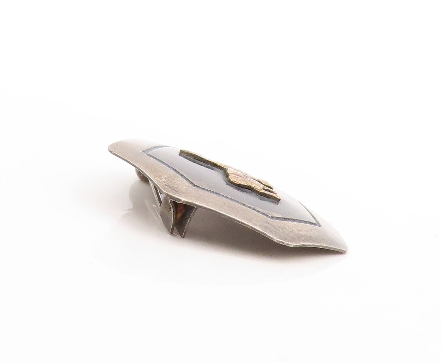 18k Gold 925 Sterling Silver Vintage Brooch Pin Dark Tone Animal Carved  BP11357