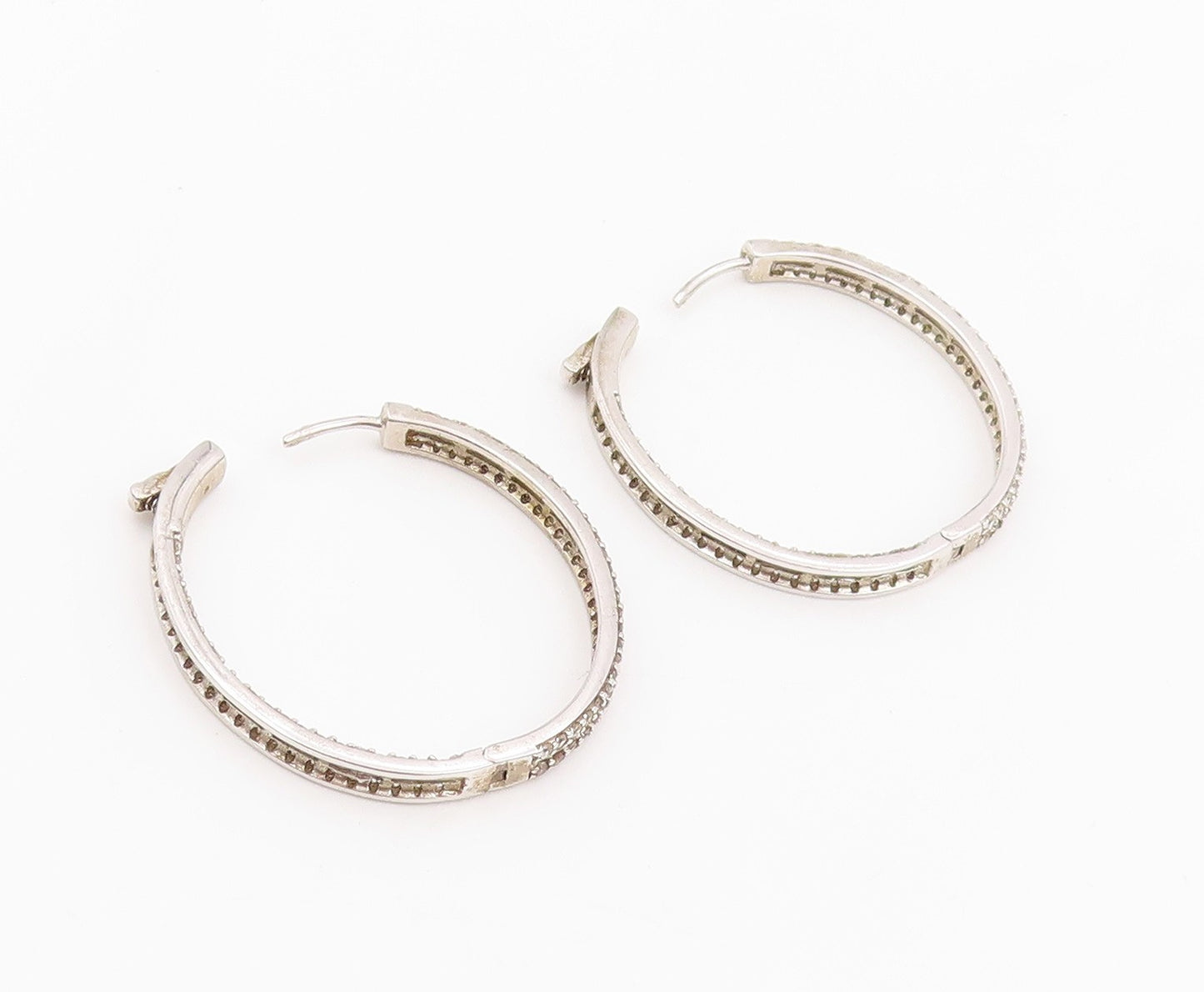 925 Sterling Silver Vintage Earrings Multi Row CZ Pave Elegant Oval Hoop EG14072
