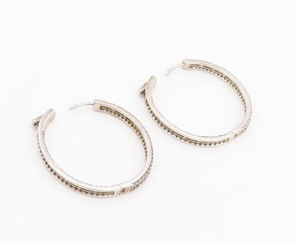 925 Sterling Silver Vintage Earrings Multi Row CZ Pave Elegant Oval Hoop EG14072