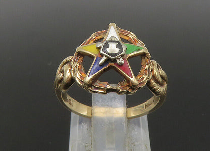 10K GOLD  Vintage Antique Enamel Masonic Eastern Star Band Ring Sz 7.5  GR191