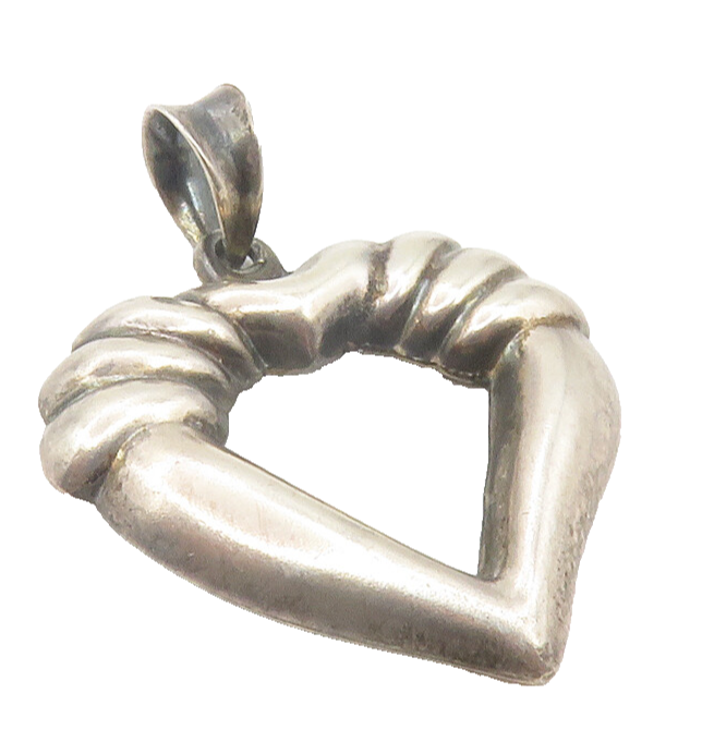 925 Sterling Silver  Vintage Dark Tone Open Love Heart Drop Pendant  PT9640