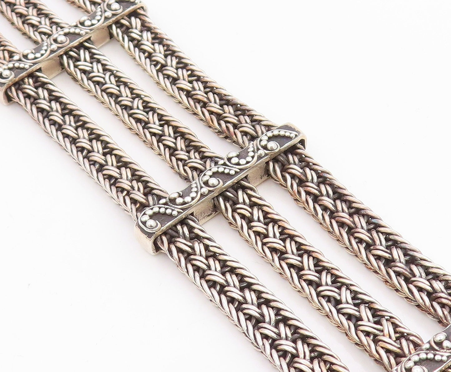 925 Sterling Silver Vintage Bracelet LOIS HILL Triple Strand Scroll Bar  BT12042