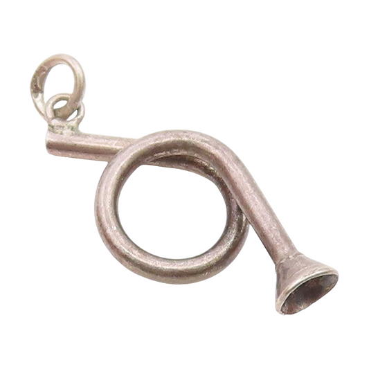 925 Sterling Silver  Vintage Petite Dark Tone Horn Instrument Pendant  PT17812