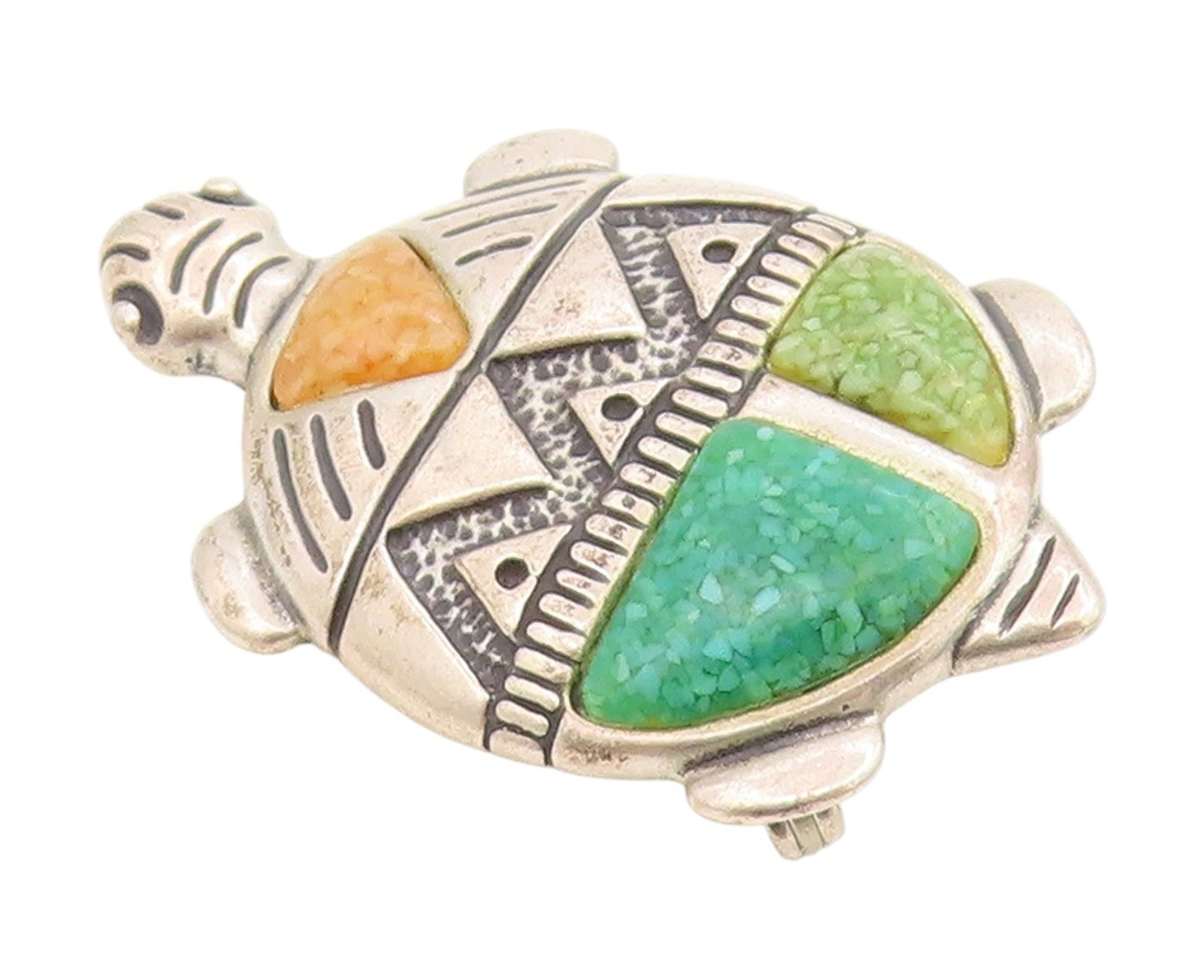 925 Sterling Silver Vintage Brooch Pin CAROLYN POLLACK Turquoise Turtle  BP12220