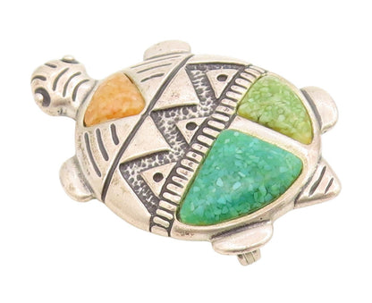 925 Sterling Silver Vintage Brooch Pin CAROLYN POLLACK Turquoise Turtle  BP12220